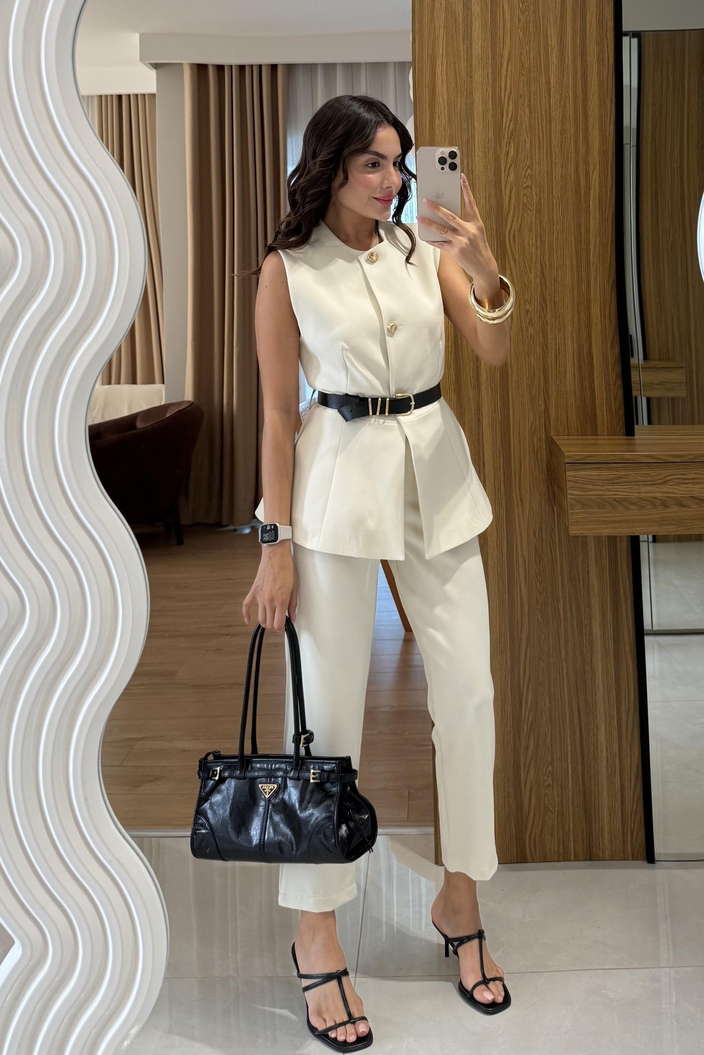 Carter Ekru Kemerli Premium Takım