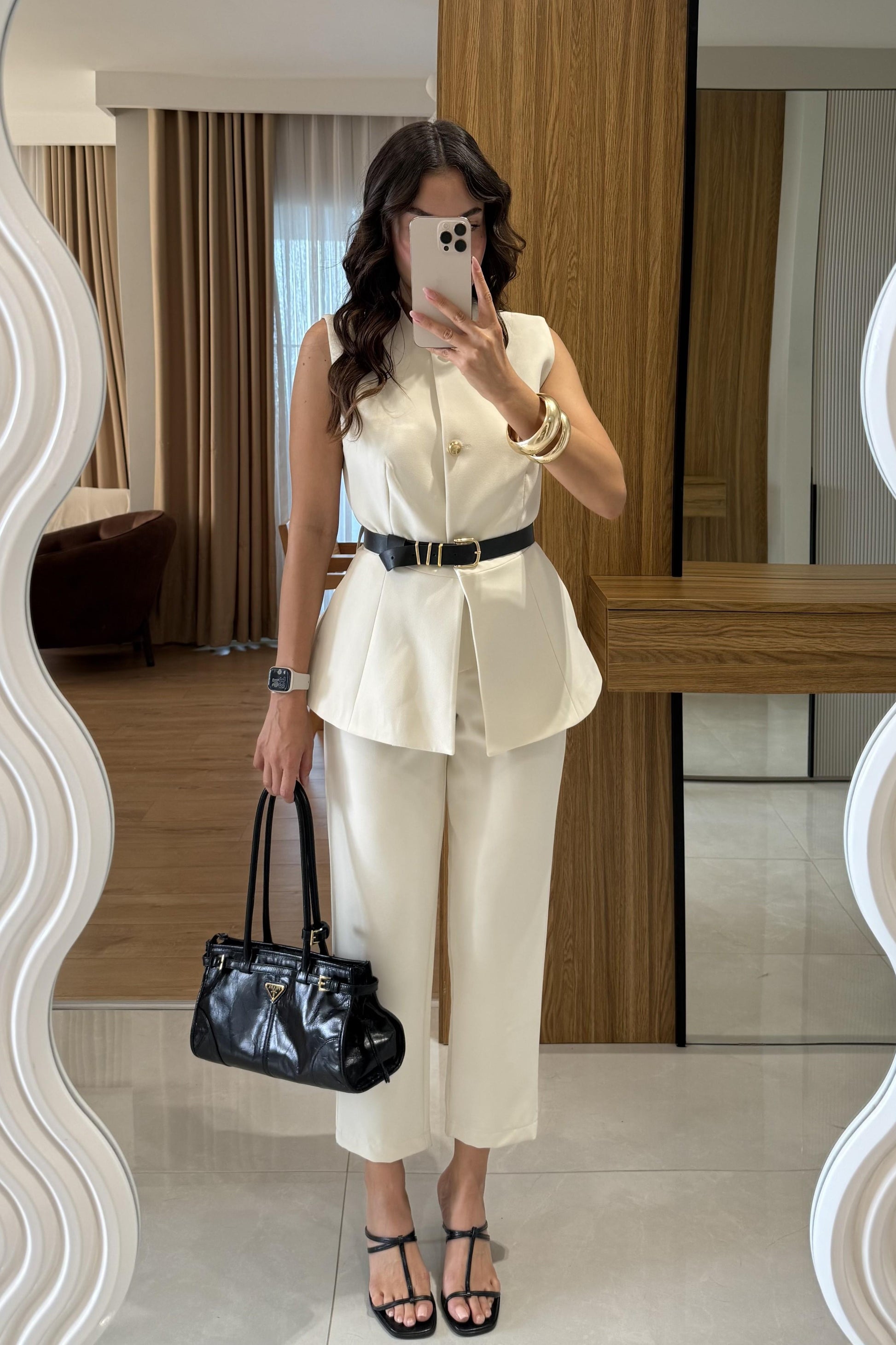 Carter Ekru Kemerli Premium Takım