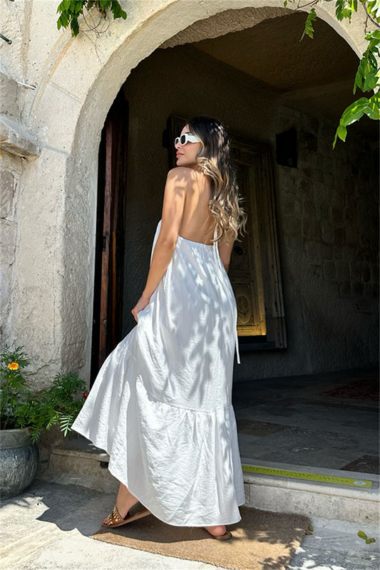 Casamia askılı beyaz elbise