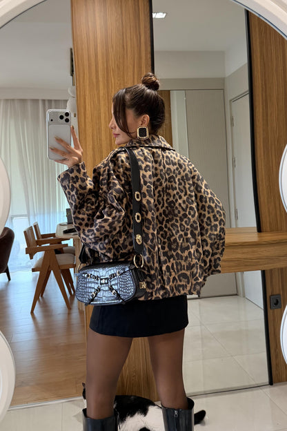 Casual Leopar Bomber Ceket