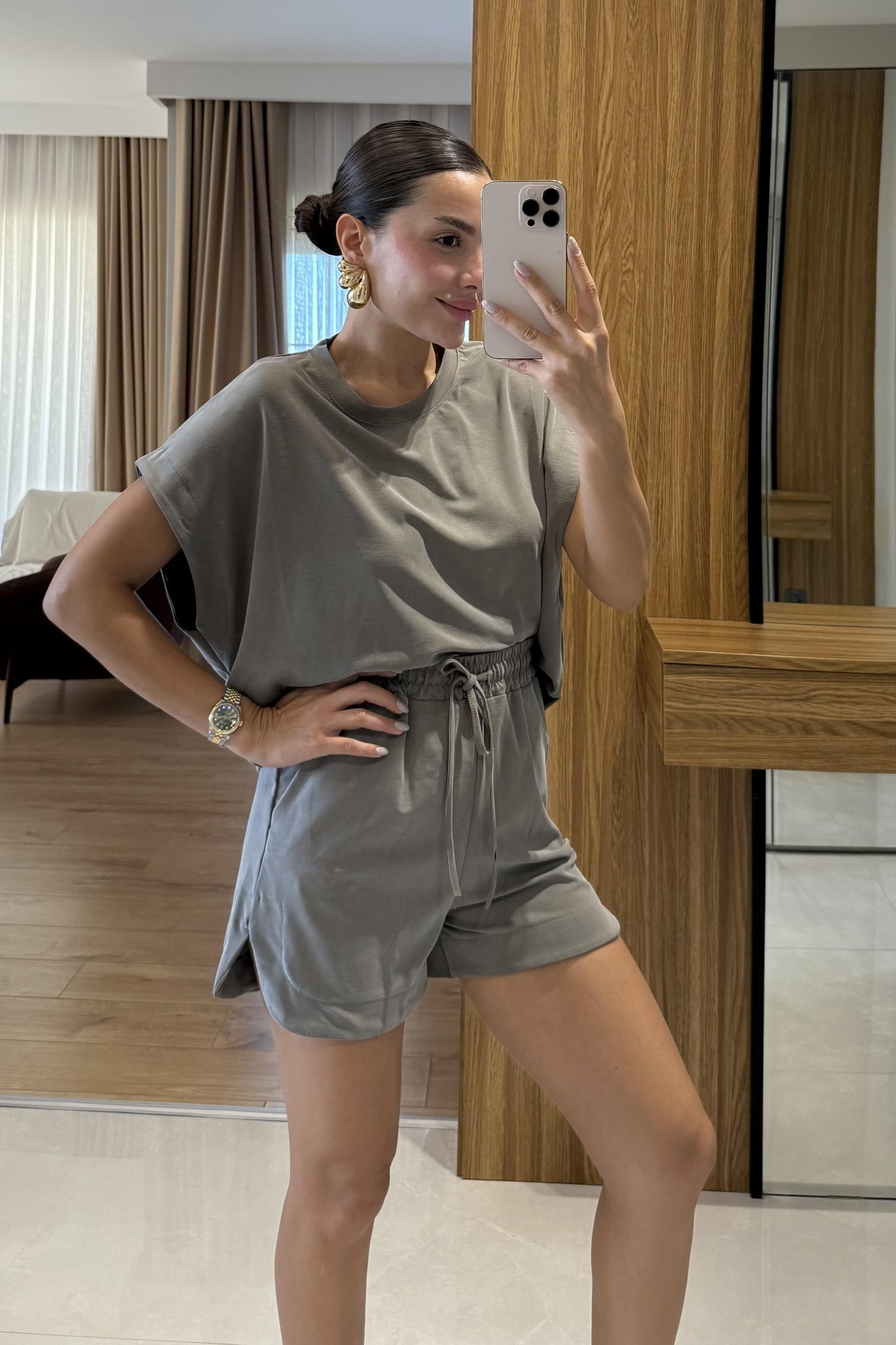 Cedric Haki Tshirt Şort Modal Takım