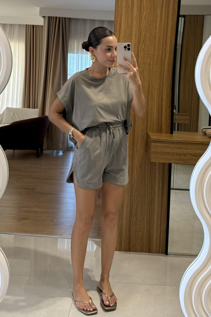 Cedric Haki Tshirt Şort Modal Takım