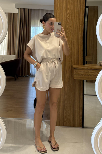 Cedric Krem Tshirt Şort Modal Takım