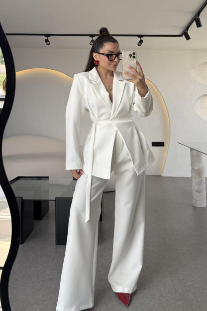 Celebration Beyaz Premium Blazer Pantolon Takım