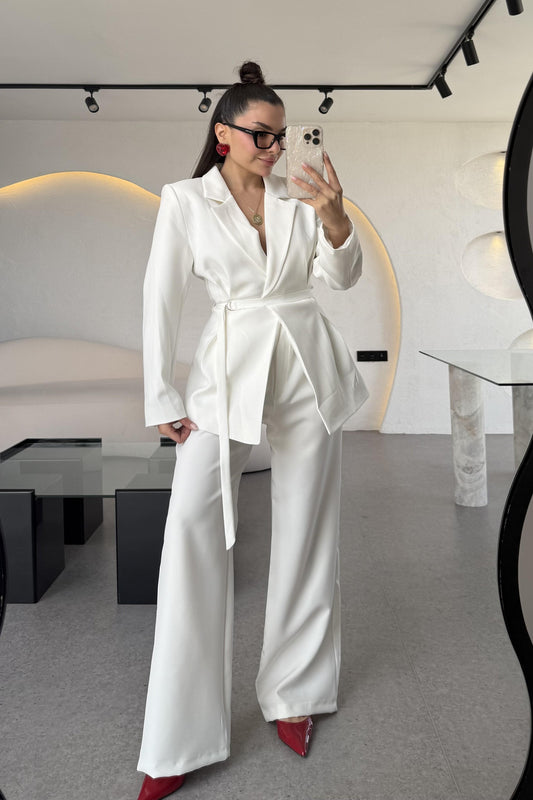 Celebration Beyaz Premium Blazer Pantolon Takım