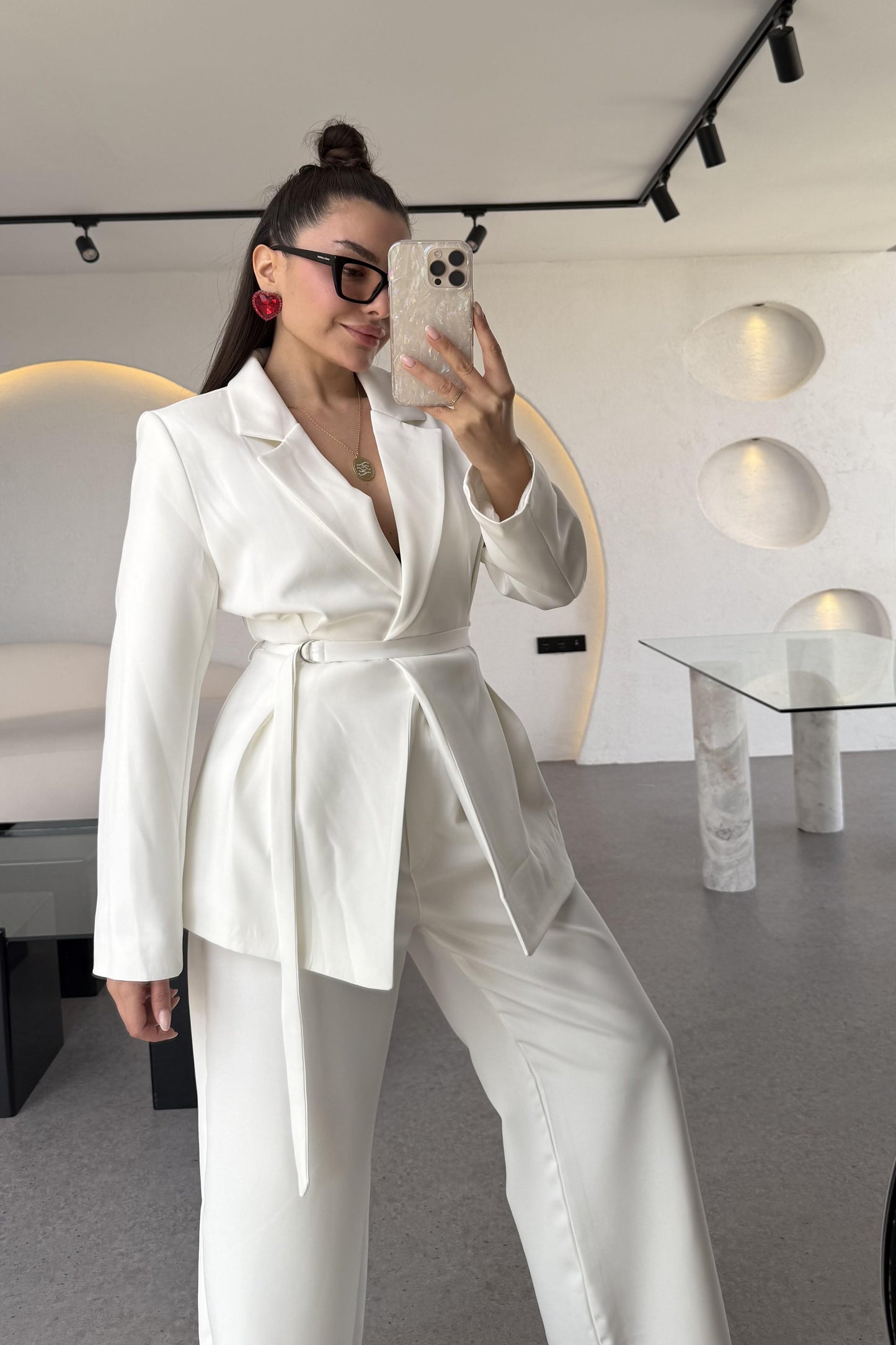 Celebration Beyaz Premium Blazer Pantolon Takım