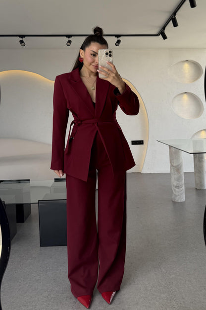 Celebration Bordo Premium Blazer Pantolon Takım