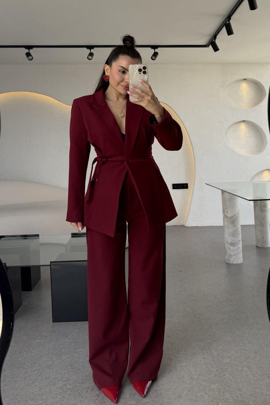 Celebration Bordo Premium Blazer Pantolon Takım