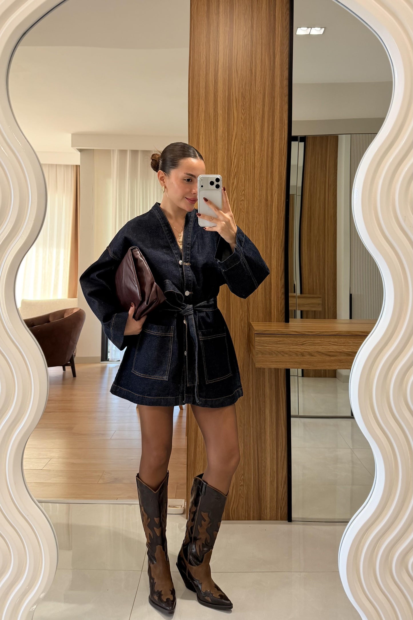 Cendre Denim Kuşaklı Ceket