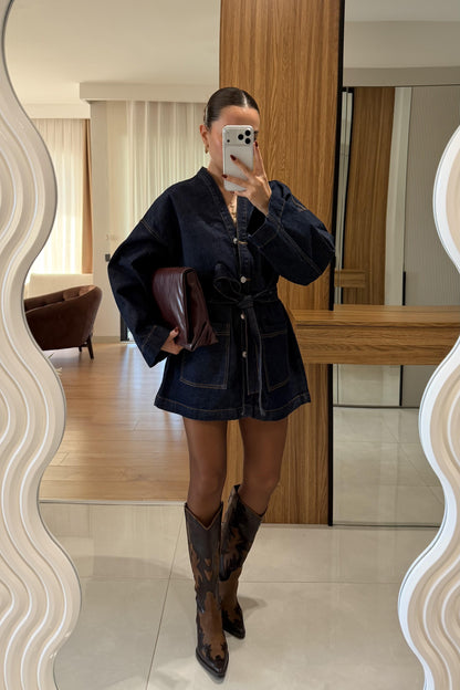 Cendre Denim Kuşaklı Ceket