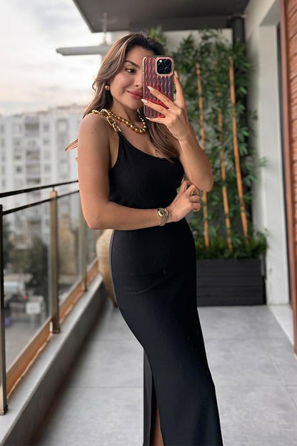 Cham Gold Zincir Askılı Fitilli Elbise