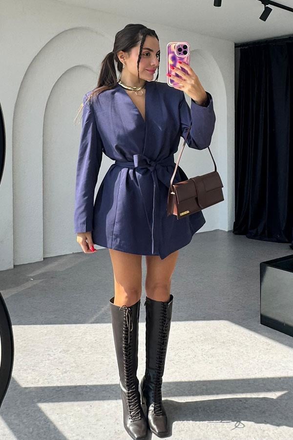 Charlize Bel Kuşaklı Lacivert Ceket