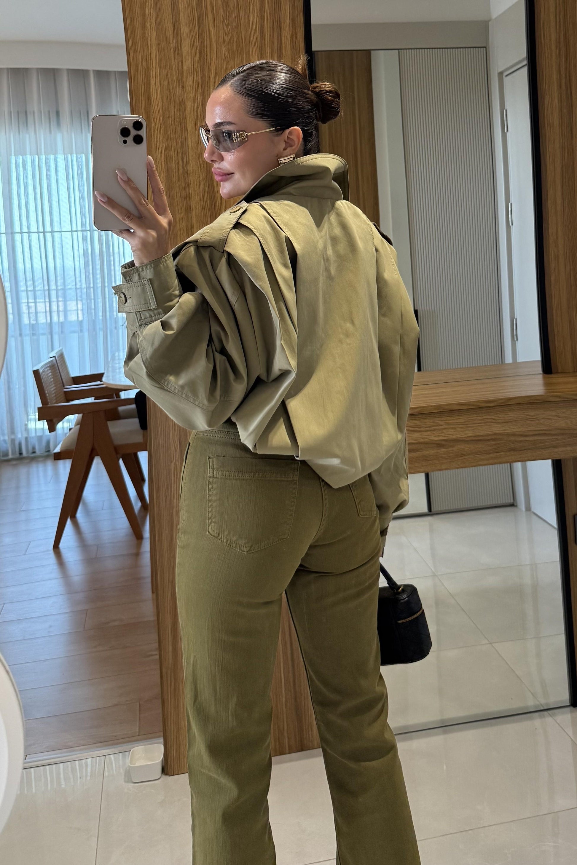 Clara Haki Pile Detaylı Kısa Ceket