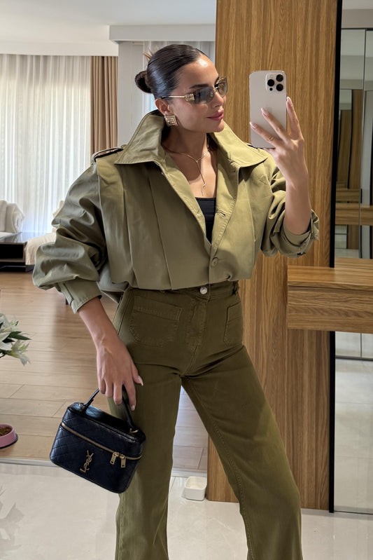 Clara Haki Pile Detaylı Kısa Ceket