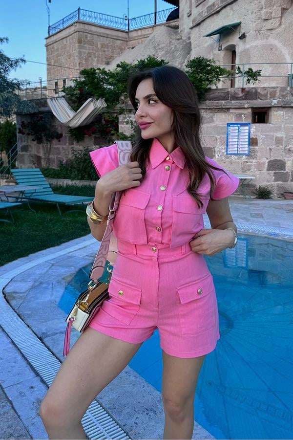 Clarissa Gold Düğmeli Takım - Pembe