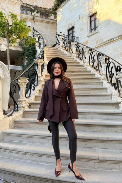 Classy Kahve Şal Detaylı Blazer