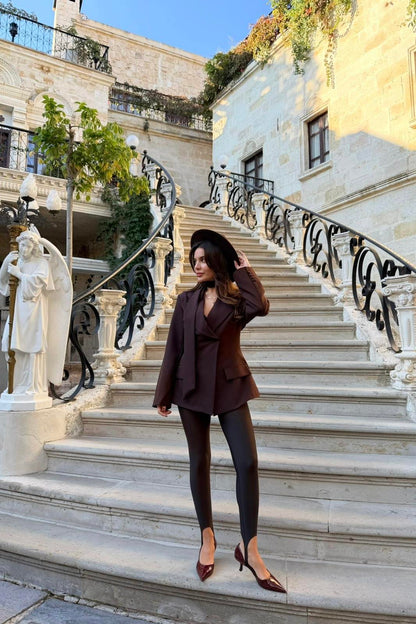 Classy Kahve Şal Detaylı Blazer