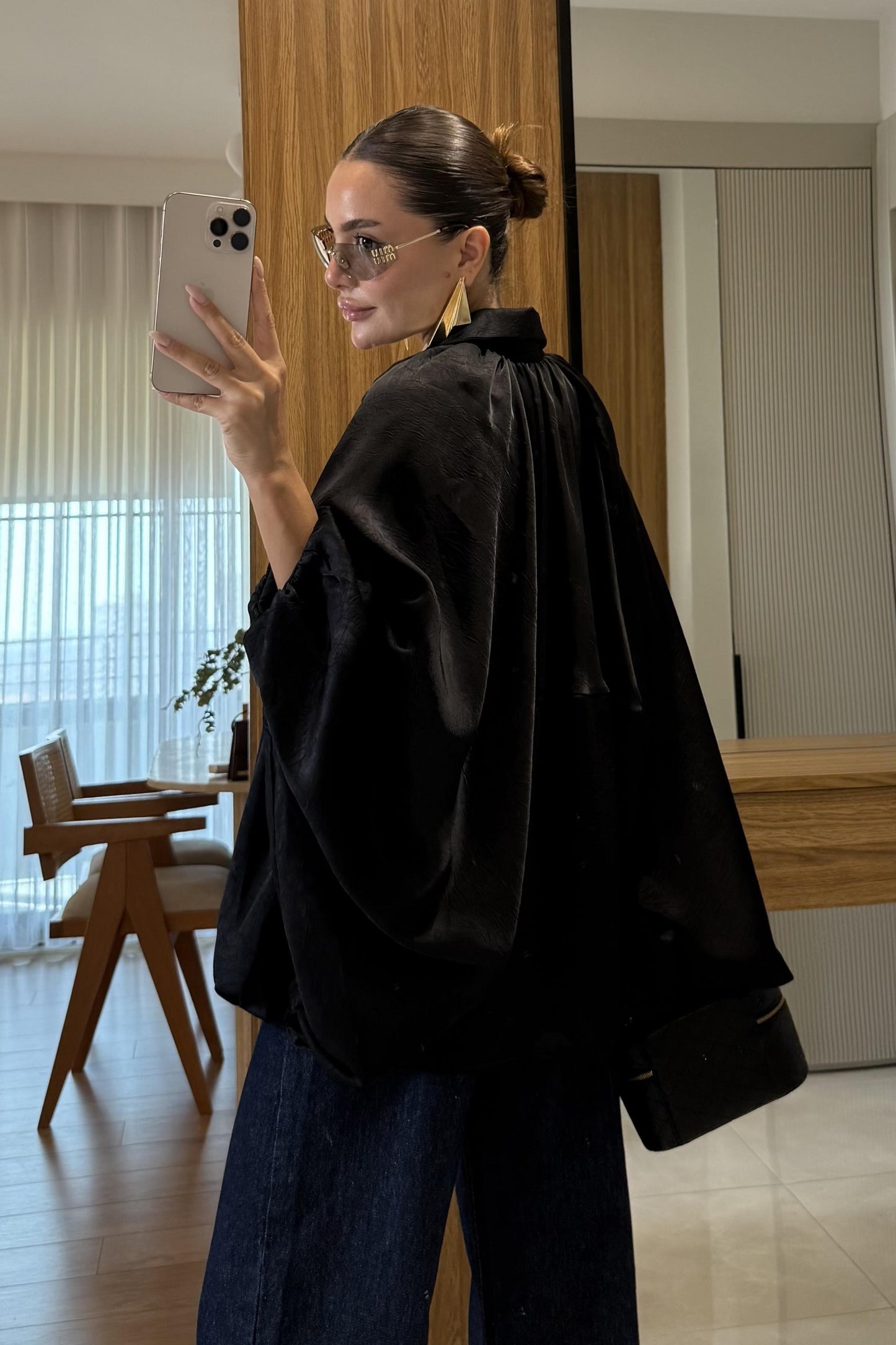 Clayton Siyah Saten Bomber Ceket