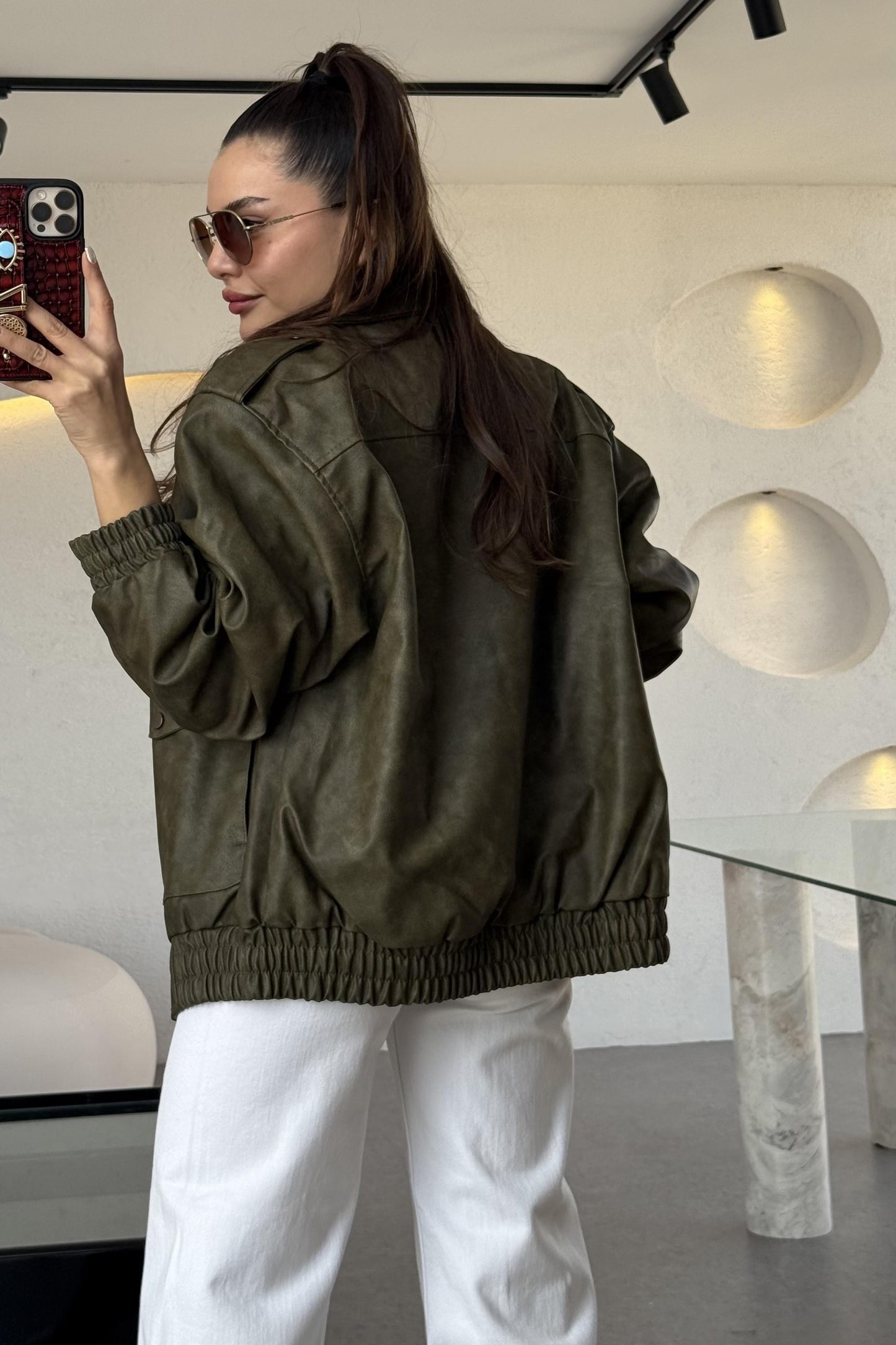 Cloys Haki Deri Yıkama Ceket