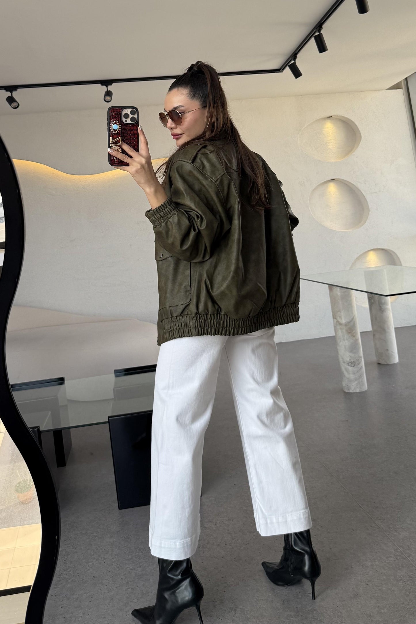 Cloys Haki Deri Yıkama Ceket