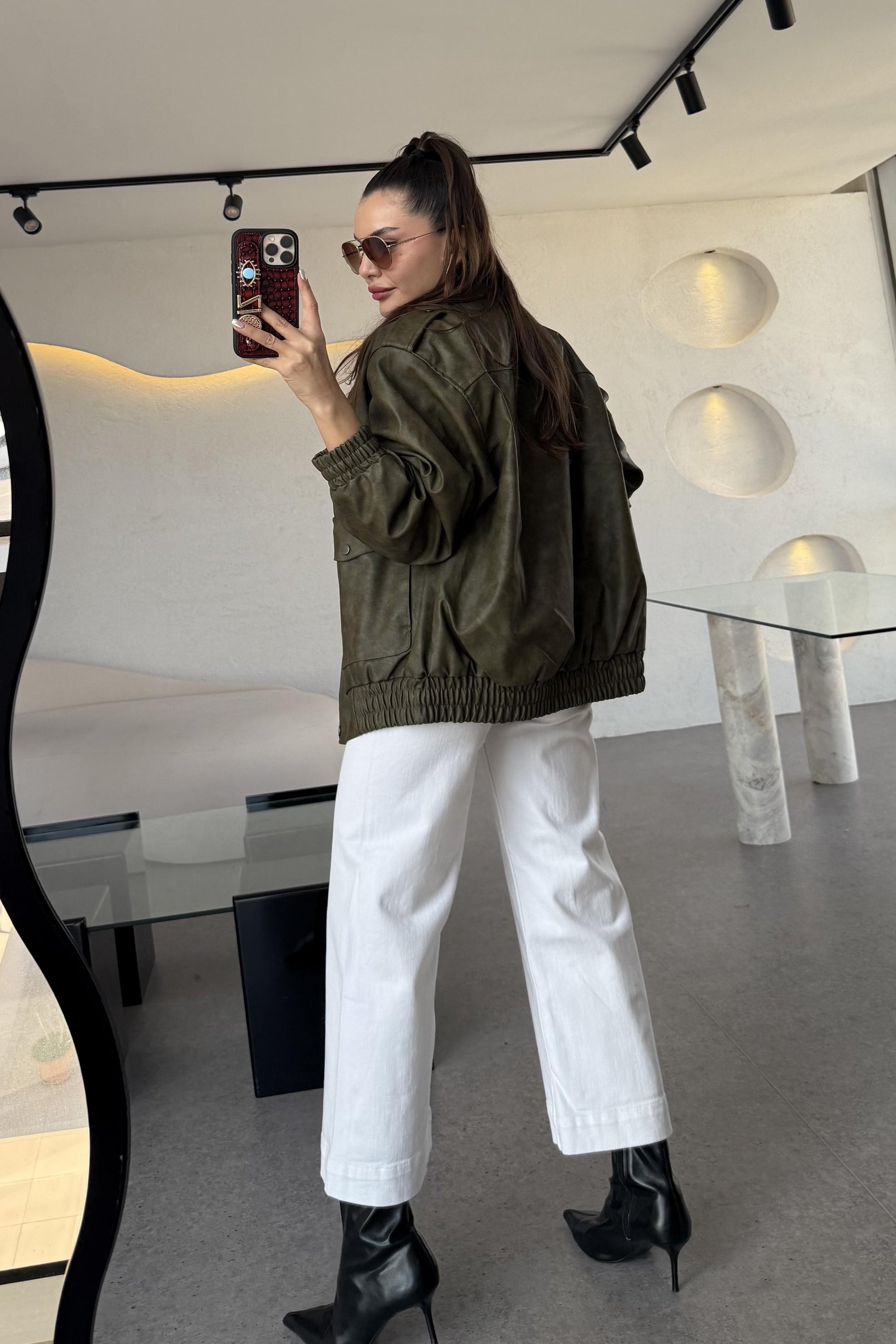 Cloys Haki Deri Yıkama Ceket