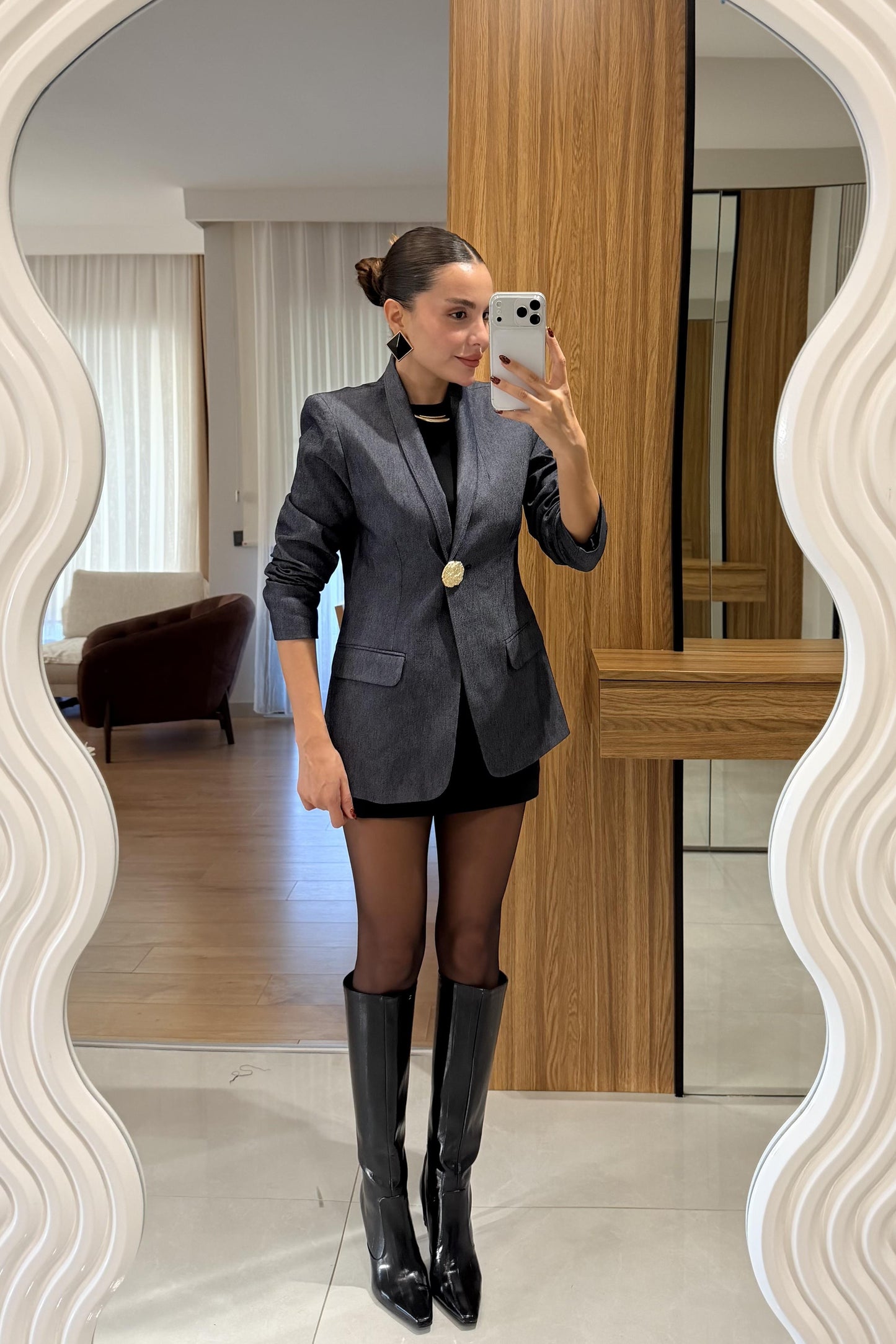 Coach Denim Gold Düğmeli Blazer Ceket