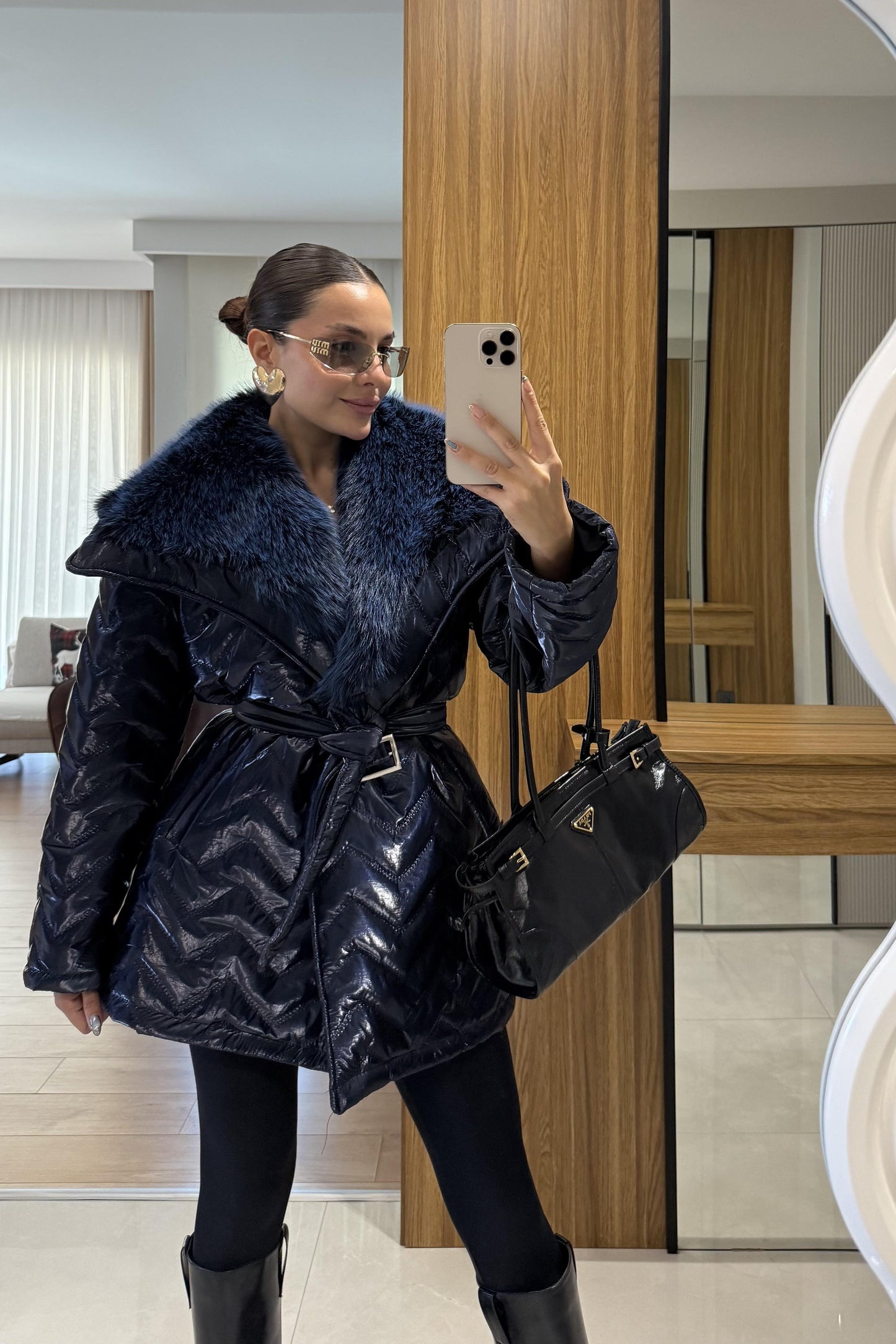 Colmar Lacivert Kürklü Kemerli Şişme Mont