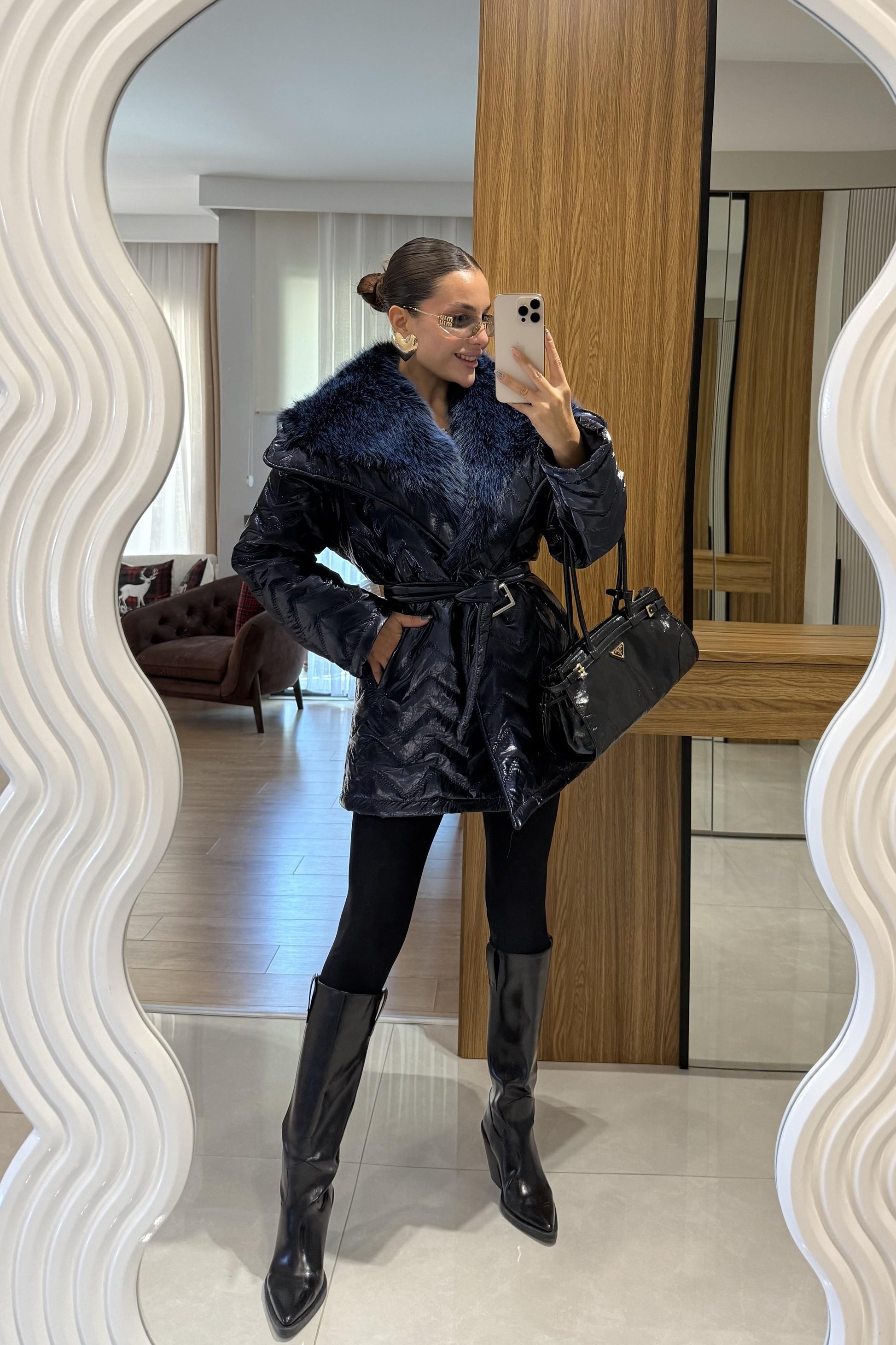 Colmar Lacivert Kürklü Kemerli Şişme Mont