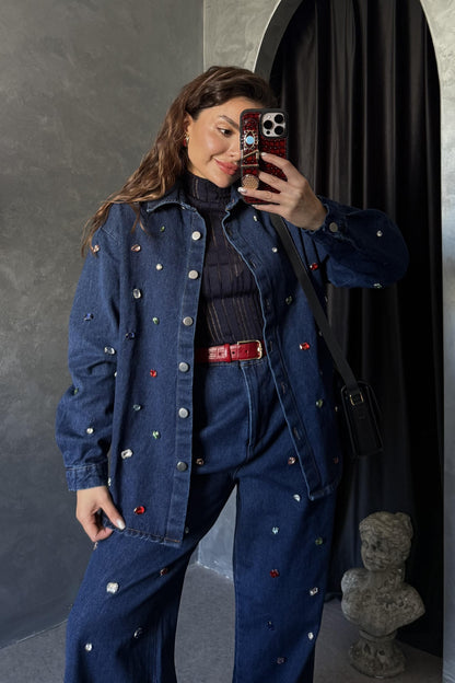 Colorful Denim Renkli Taşlı Takım