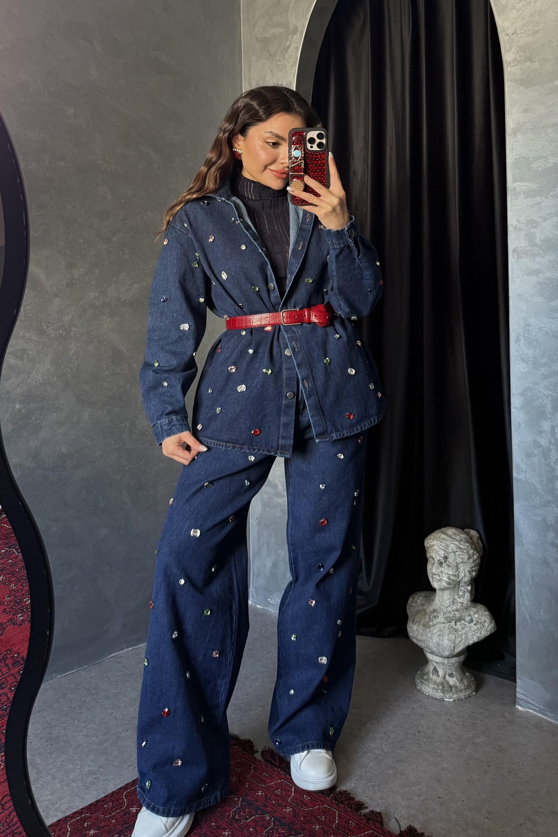 Colorful Denim Renkli Taşlı Takım