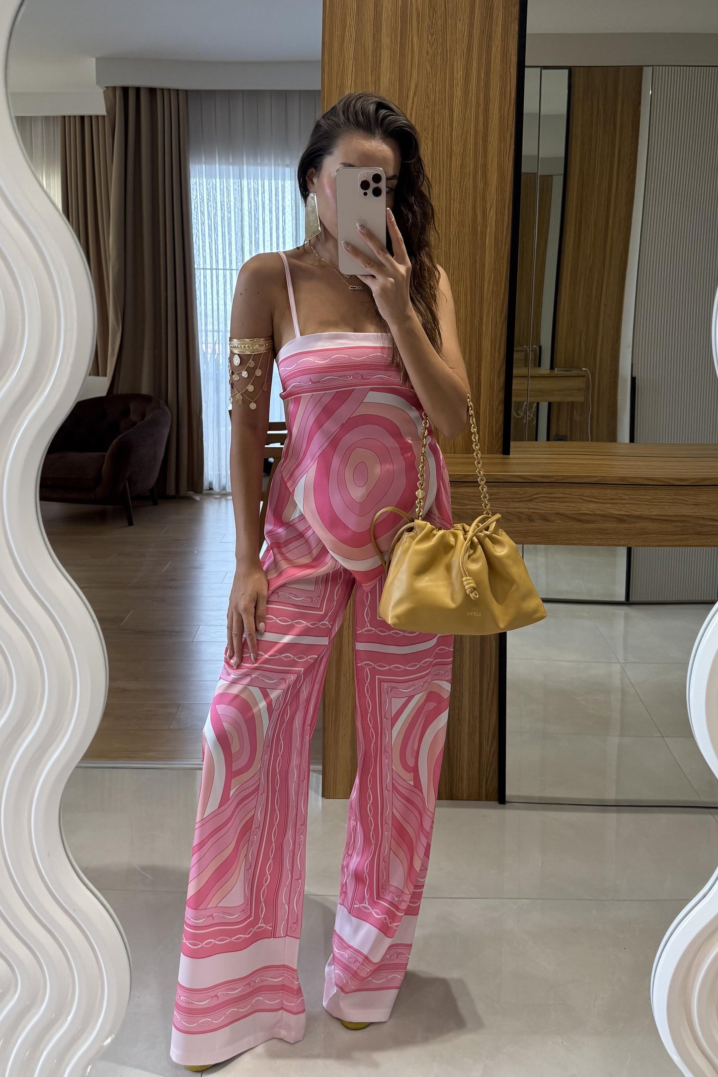 Colour Pembe Desenli Straplez İkili Takım