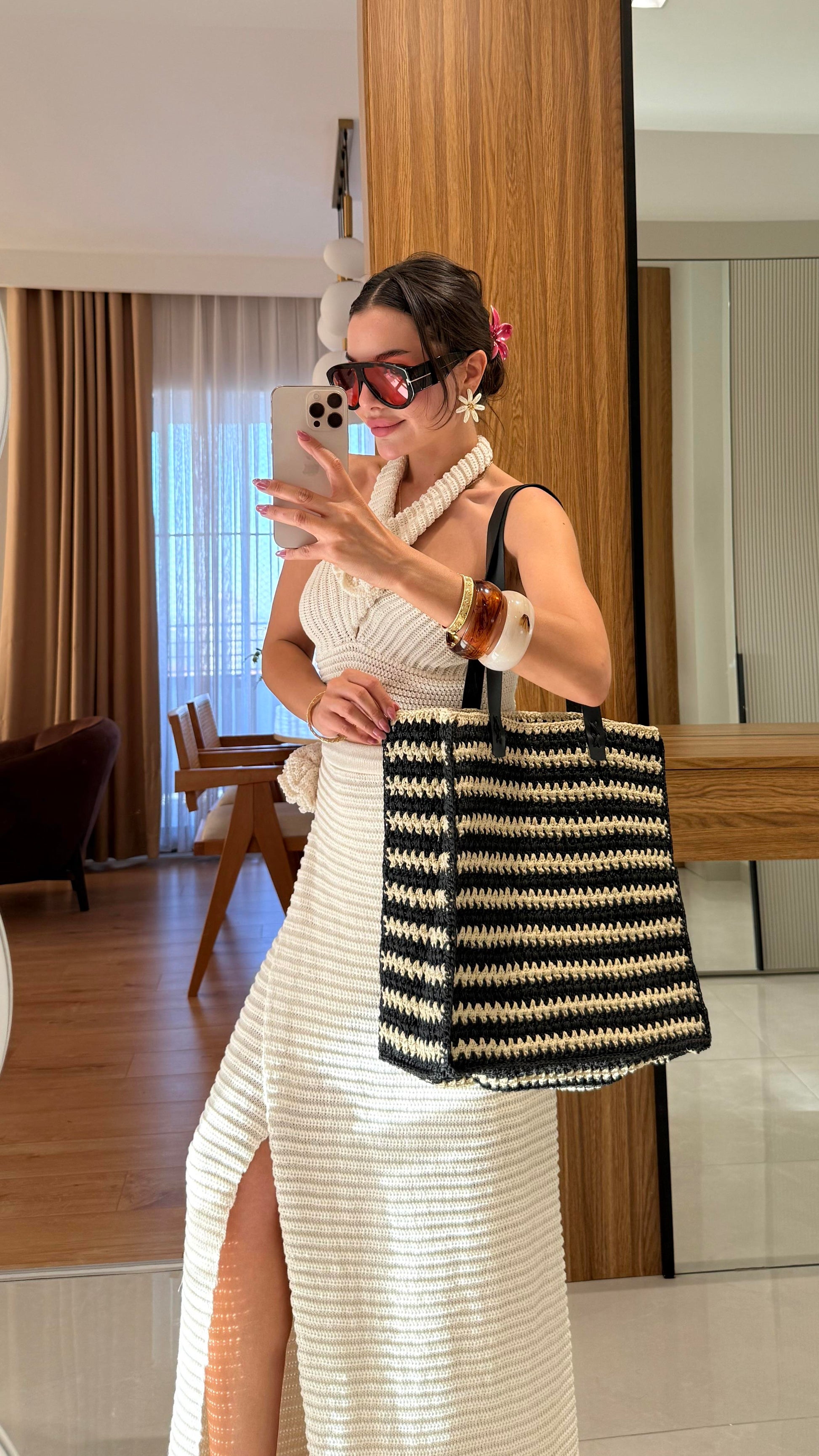 Como Krem Astarlı Yazlık Triko Etekli Takım