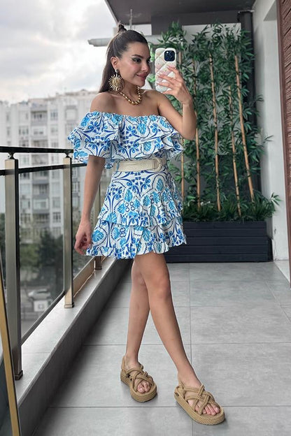 Concelos Fırfır Detaylı Tek Omuz Crop Etek Takım