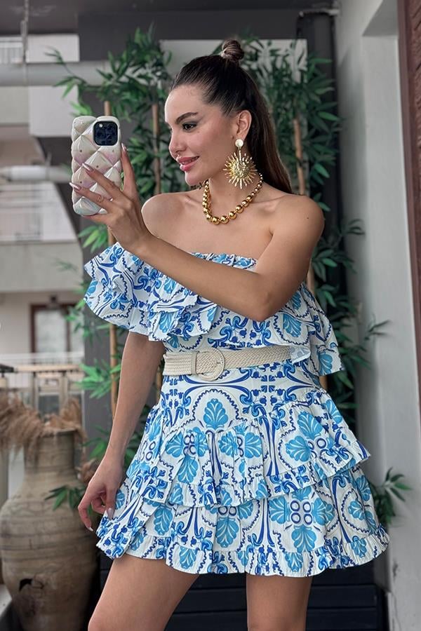 Concelos Fırfır Detaylı Tek Omuz Crop Etek Takım