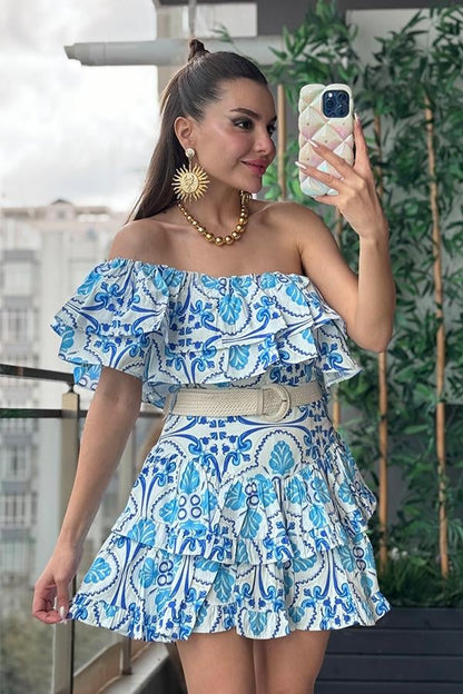 Concelos Fırfır Detaylı Tek Omuz Crop Etek Takım