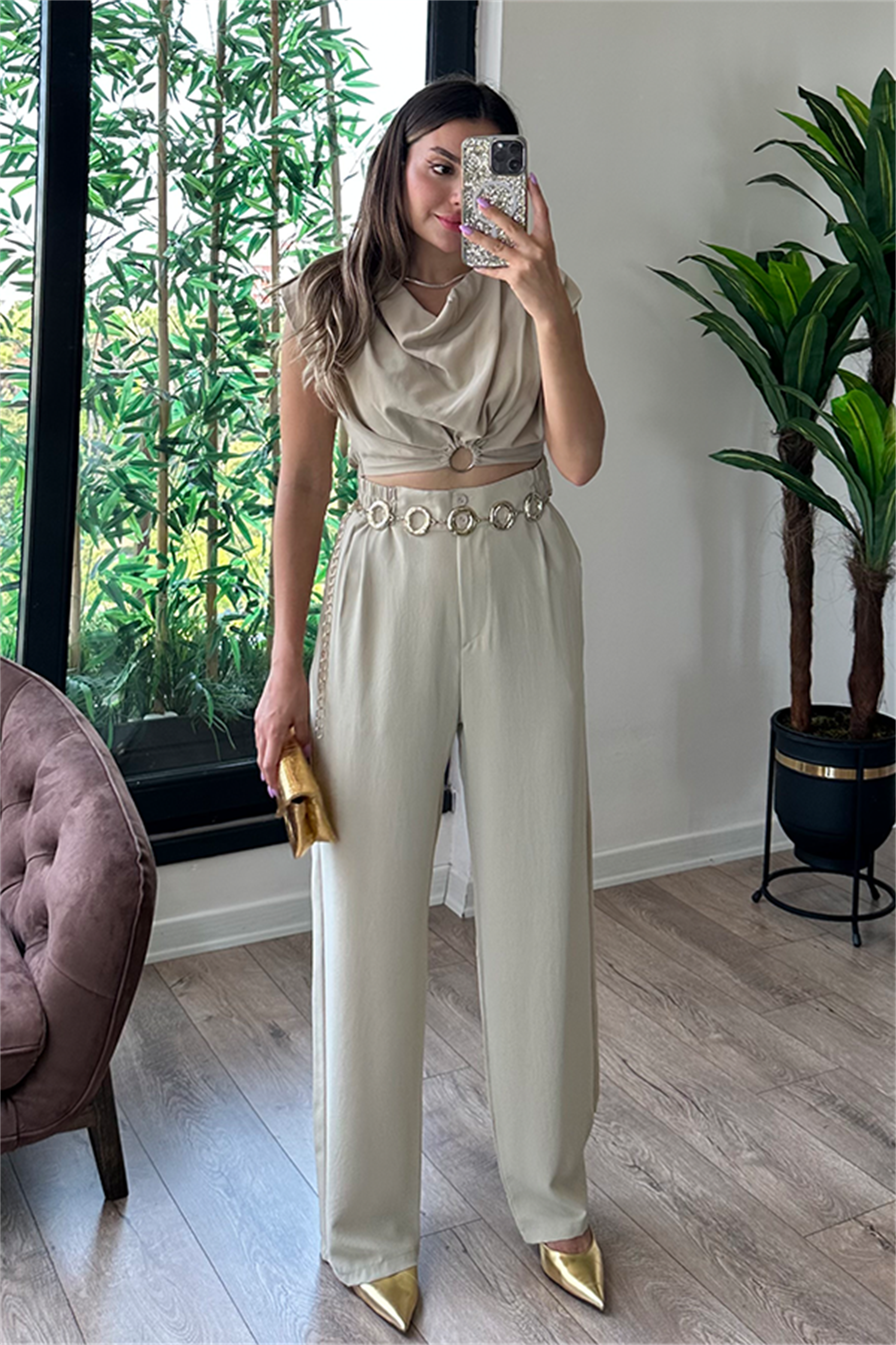 Coosy vatka detaylı bluzlu takım - Ekru