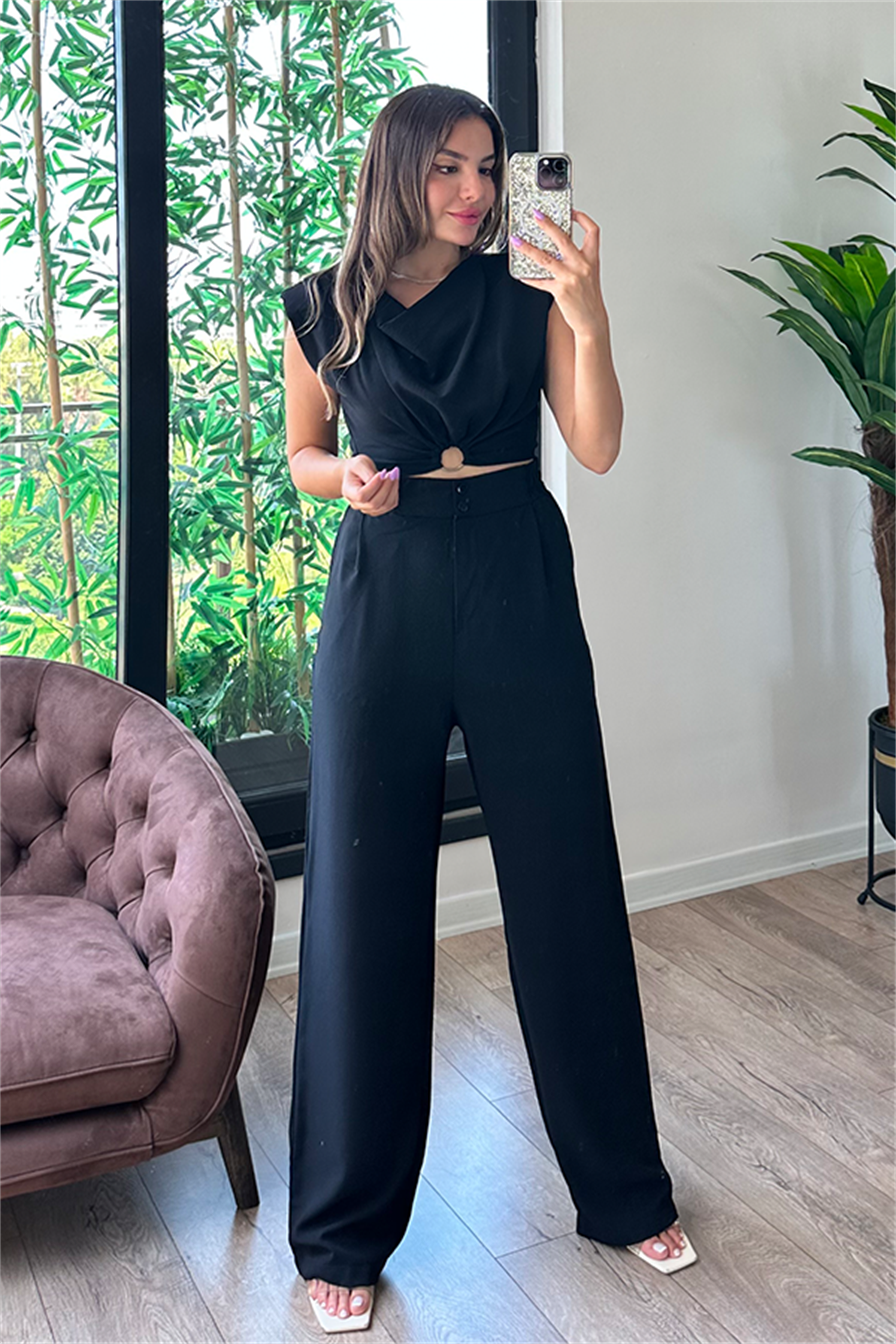 Coosy vatka detaylı bluzlu takım - Siyah