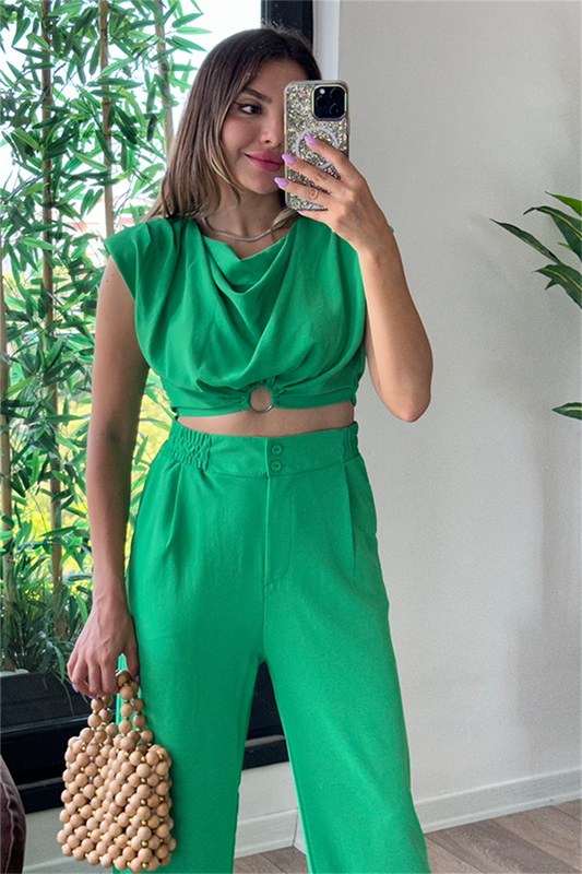 Coosy vatka detaylı bluzlu takım - Yeşil