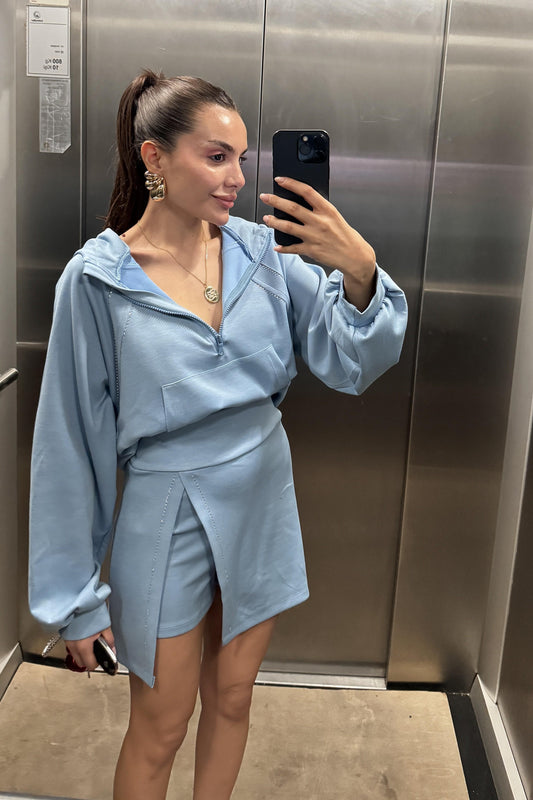 Cruz Mavi Taşlı Şortlu İkili Takım