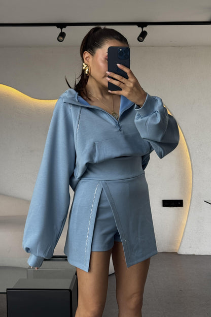 Cruz Mavi Taşlı Şortlu İkili Takım