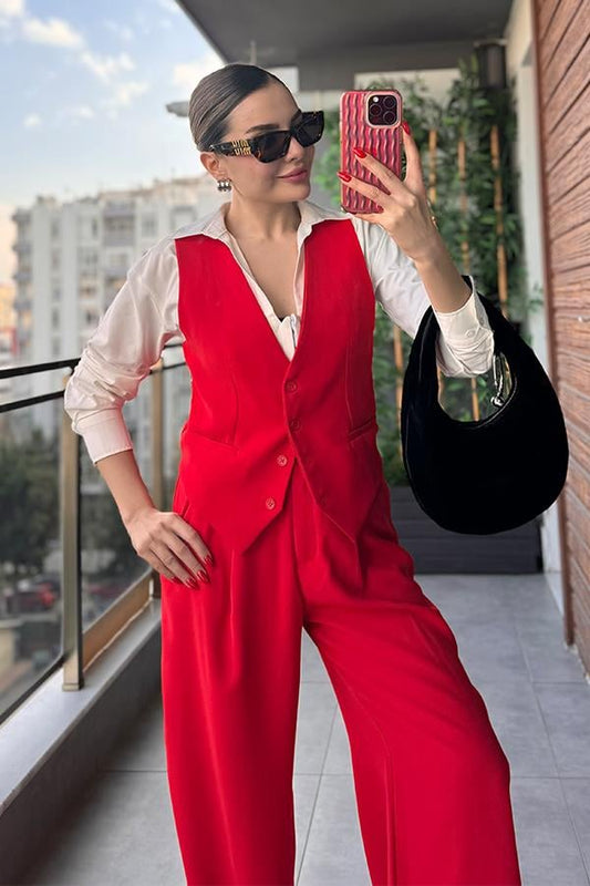 Cuteness Kırmızı Tasarım Yelek