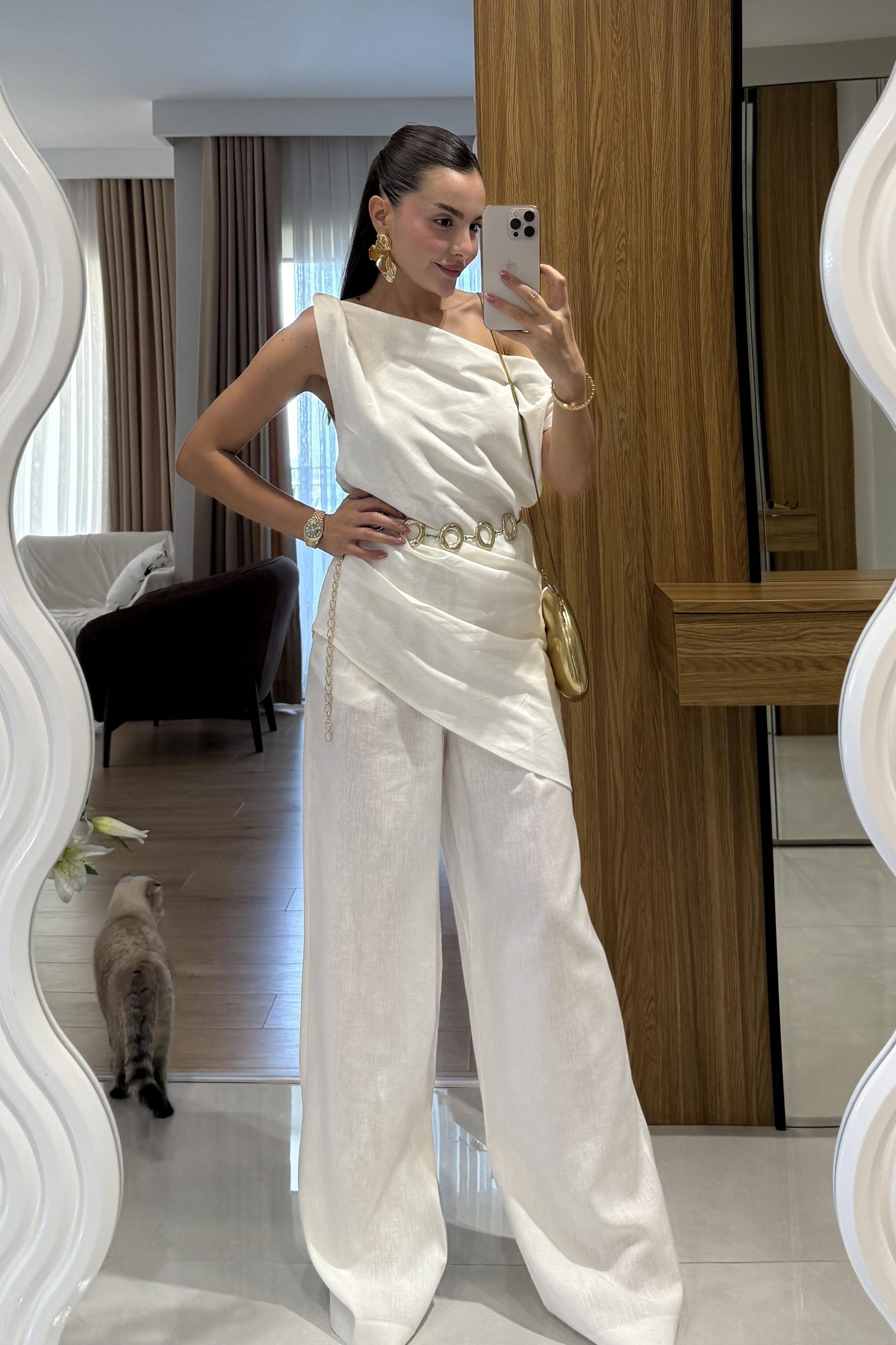 Cyrus Beyaz Premium Keten Takım