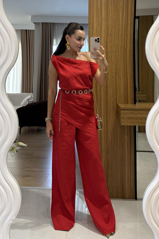 Cyrus Kırmızı Premium Keten Takım