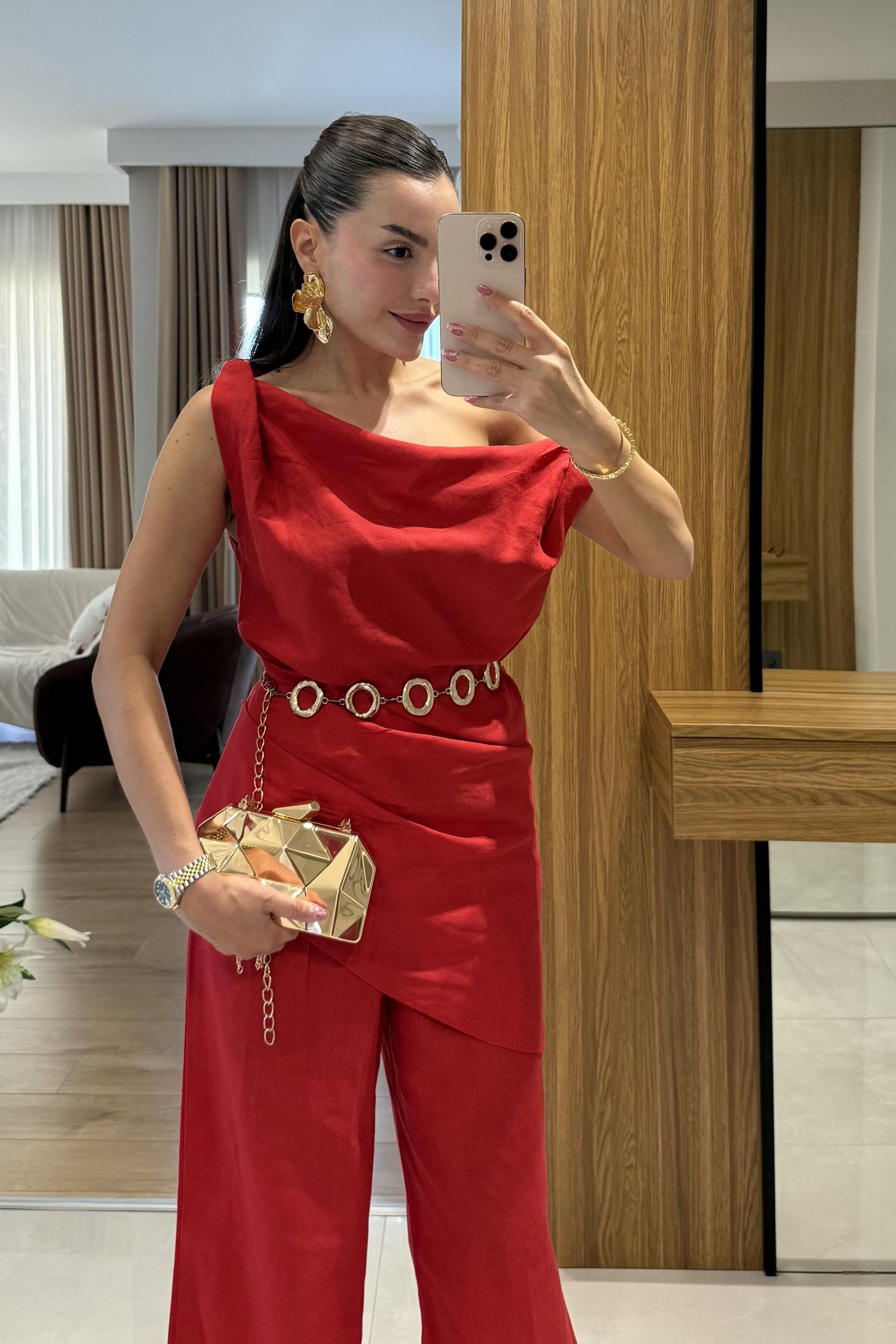 Cyrus Kırmızı Premium Keten Takım