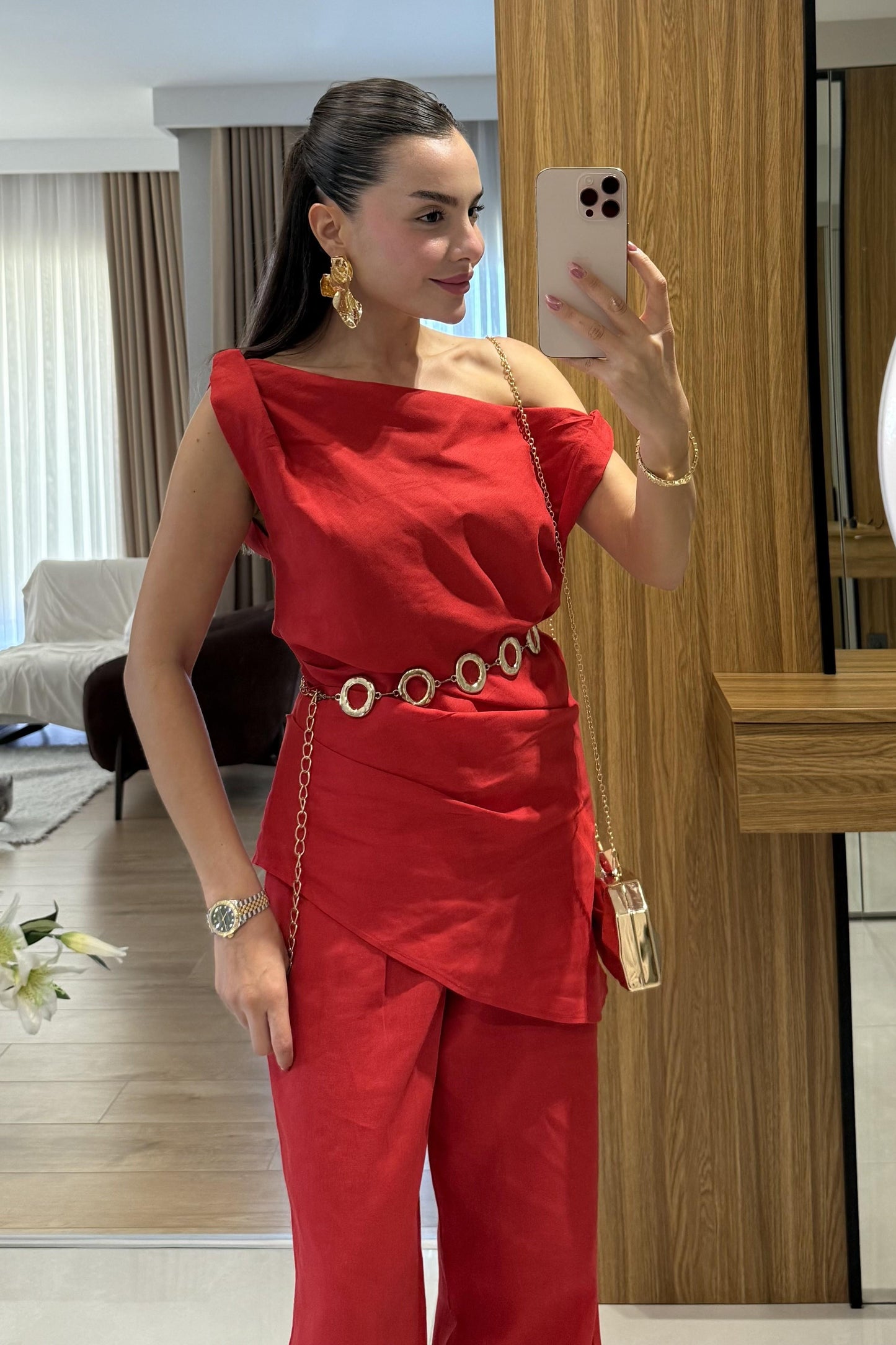 Cyrus Kırmızı Premium Keten Takım