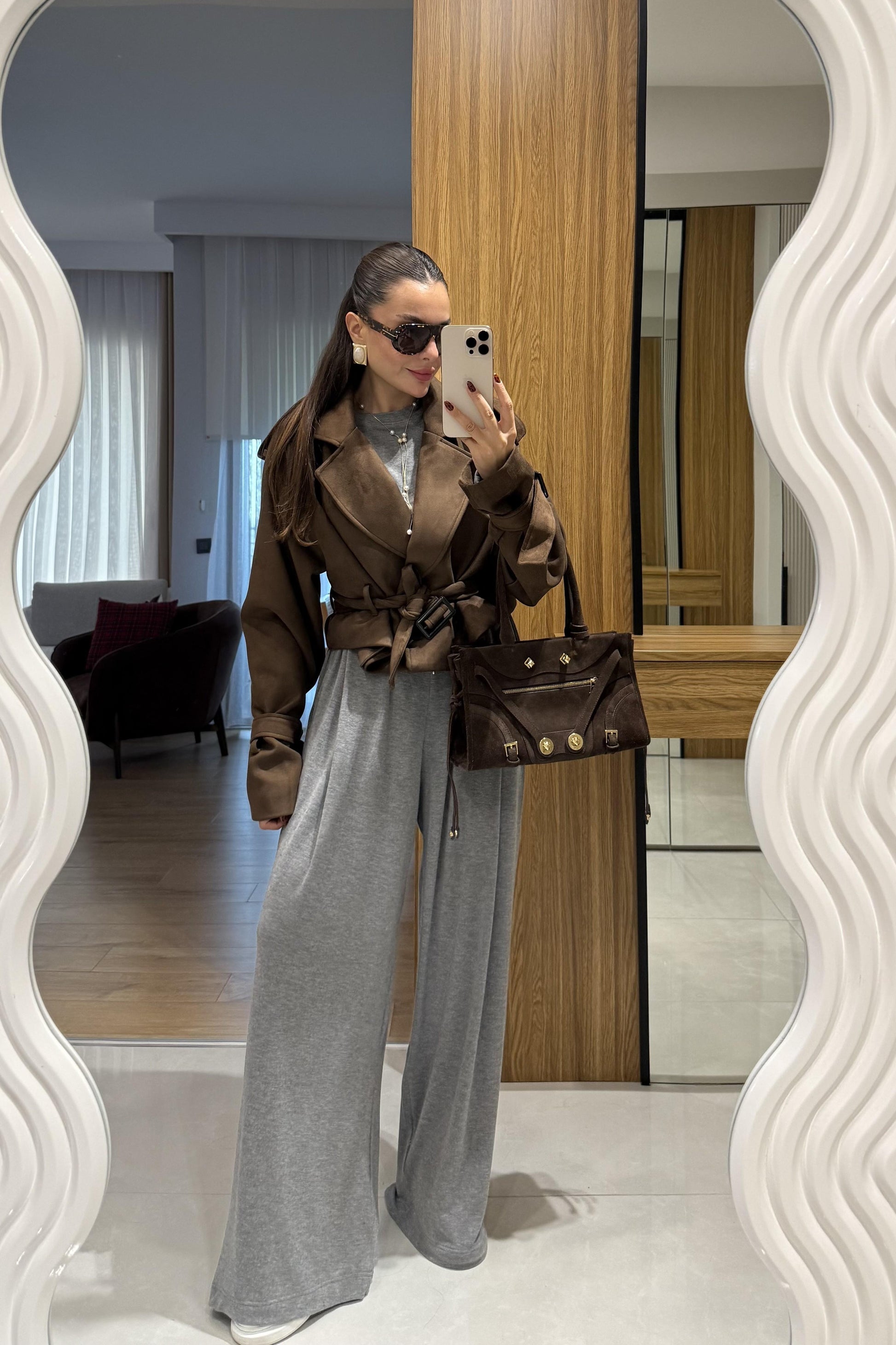 Daffy Acı Kahve Süet Kuşaklı Ceket