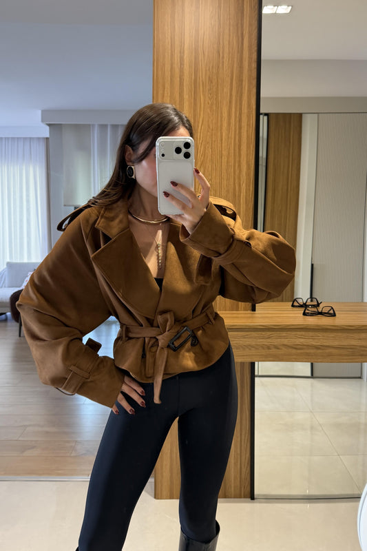 Daffy Taba Süet Kuşaklı Ceket