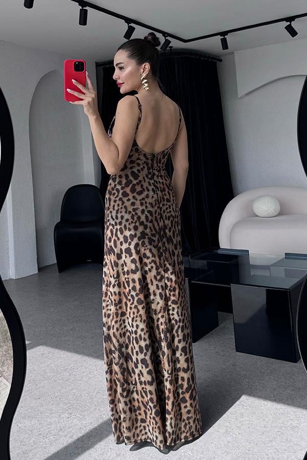 Dalena Leopar Desen Elbise- Kahve