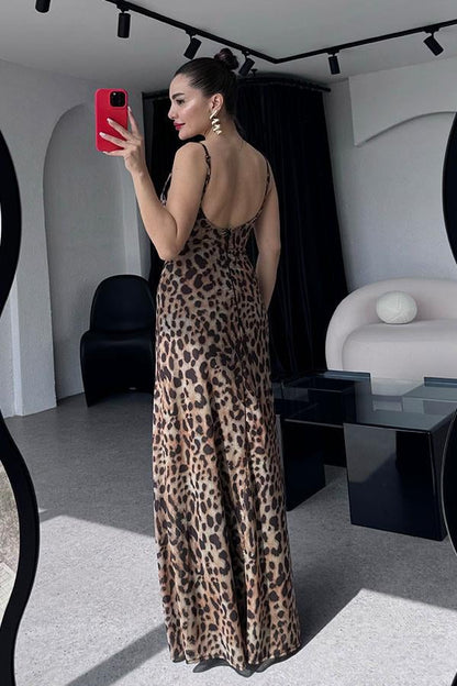 Dalena Leopar Desen Elbise- Kahve