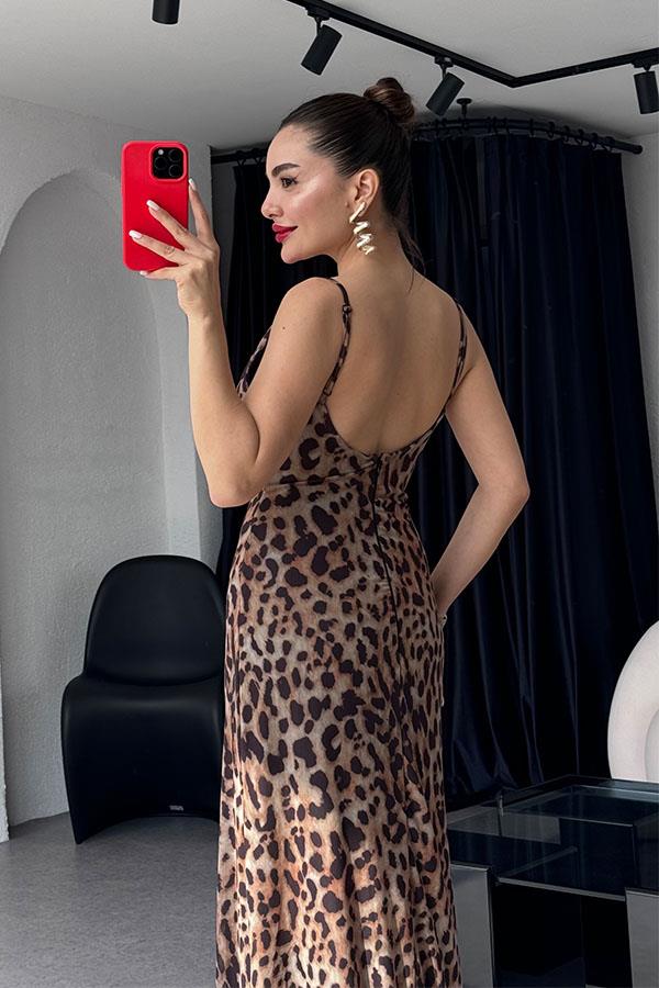 Dalena Leopar Desen Elbise- Kahve